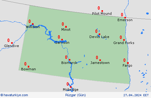 rüzgar Kuzey Dakota Kuzey Amerika Tahmin Haritaları