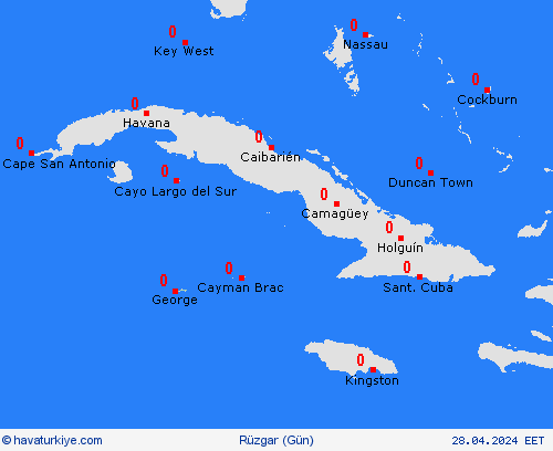 rüzgar Cayman Adaları Orta Amerika Tahmin Haritaları