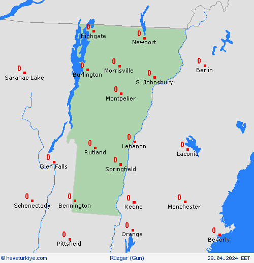 rüzgar Vermont Kuzey Amerika Tahmin Haritaları
