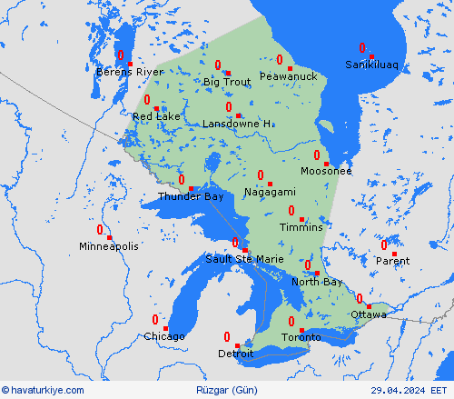 rüzgar Ontario Kuzey Amerika Tahmin Haritaları