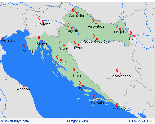 rüzgar Hırvatistan Avrupa Tahmin Haritaları