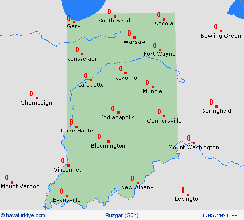 rüzgar Indiana Kuzey Amerika Tahmin Haritaları