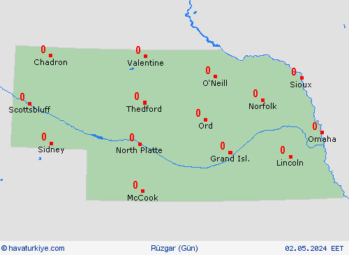 rüzgar Nebraska Kuzey Amerika Tahmin Haritaları