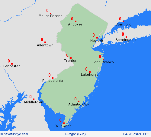 rüzgar New Jersey Kuzey Amerika Tahmin Haritaları