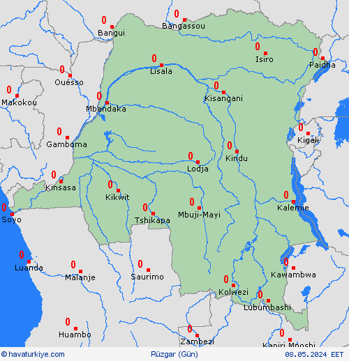 rüzgar Demokratik Kongo Cumhuriyeti Afrika Tahmin Haritaları