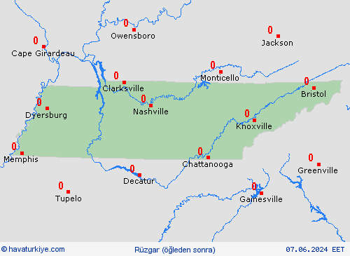 rüzgar Tennessee Kuzey Amerika Tahmin Haritaları