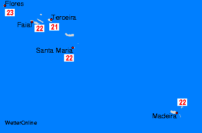 Azorlar/Madeira Deniz Suyu Sıcaklık Haritası